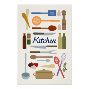 Póster Ilustração de Utensílios de Cozinha+Cor do Tipo de