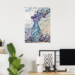 Poster Ilustração de Vaso Floral Texturizado Clássico