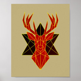 Poster Ilustração de veados de arte geométrica em vermelh