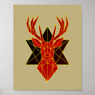 Poster Ilustração de veados de arte geométrica em vermelh