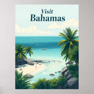 Poster Ilustração de Viagem Antiga das Bahamas