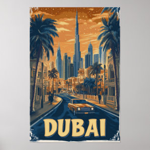 Poster Ilustração de Viagem Antiga de Dubai Emirados Árab