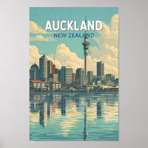Poster Ilustração de Viagem Arte Retro Auckland Nova Zelâ