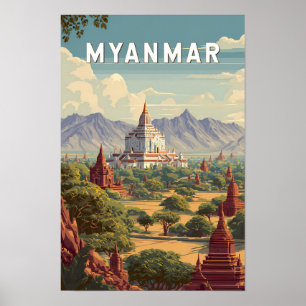 Poster Ilustração de Viagem Arte Vintage de Mianmar