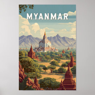 Poster Ilustração de Viagem Arte Vintage de Mianmar