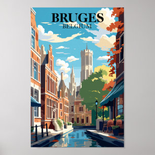 Poster Ilustração de Viagem Bruges Bélgica