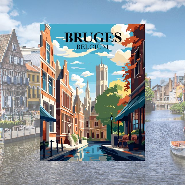 Poster Ilustração de Viagem Bruges Belgium (Bruges Belgium travel Poster)