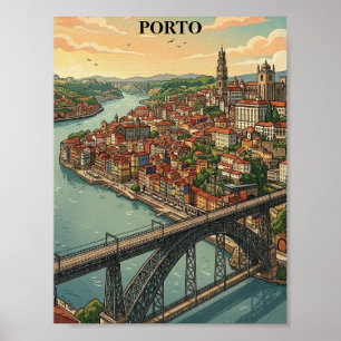 Poster Ilustração de Viagem Colorida Retro Porto Portugal