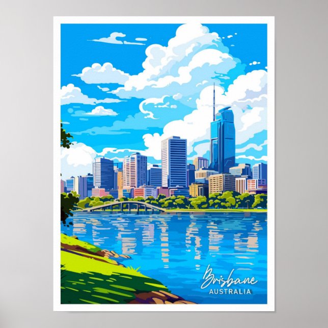 Poster Ilustração de Viagem da Austrália Brisbane (Frente)