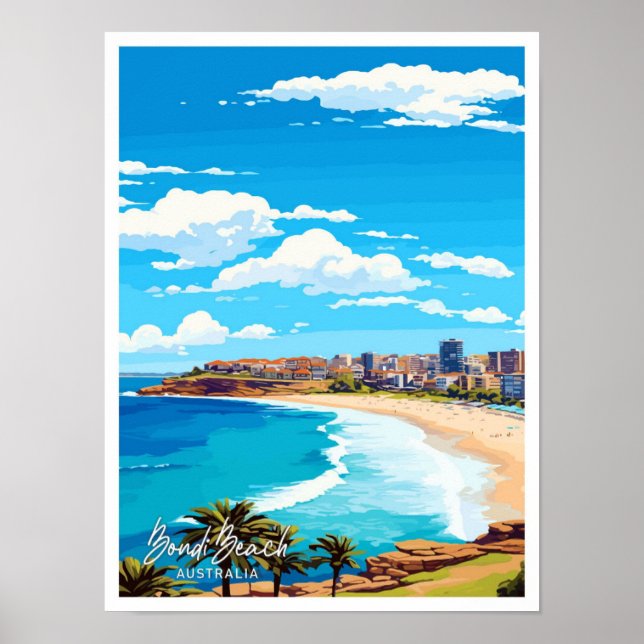 Poster Ilustração de Viagem da Austrália de Bondi Beach (Frente)