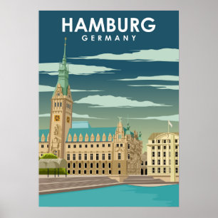 Poster Ilustração de Viagem da Cidade Europeia de Hamburg