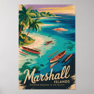 Poster Ilustração de viagem da costa das Ilhas Marshall A