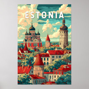 Poster Ilustração de viagem da Estônia Arte Vintage