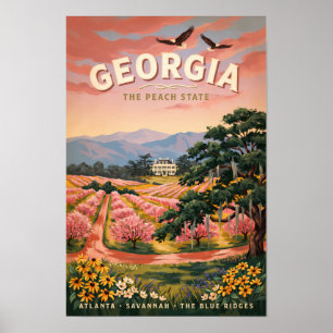 Poster Ilustração de viagem da Geórgia Arte Vintage