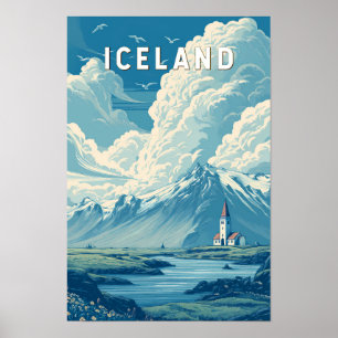 Poster Ilustração de viagem da Islândia Arte Vintage