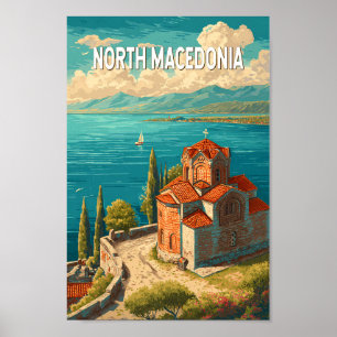 Poster Ilustração de viagem da Macedônia do Norte Vintage