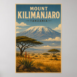 Poster Ilustração de viagem da Montanha Kilimanjaro Tanzâ