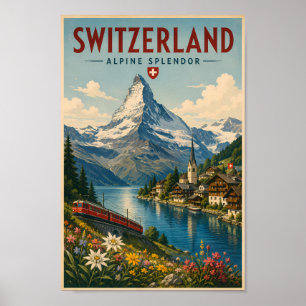 Poster Ilustração de viagem da Suíça Arte Vintage