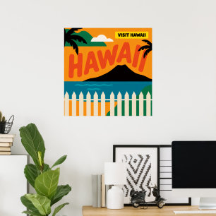Poster Ilustração de Viagem das Ilhas Havaianas Vintage R