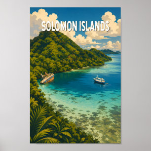 Poster Ilustração de Viagem das Ilhas Salomão Arte Vintag