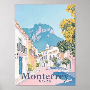 Poster Ilustração de Viagem de Aquarela do México Monterr