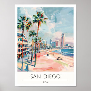 Poster Ilustração de Viagem de Arte Antiga San Diego EUA