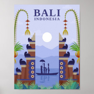 Poster Ilustração de Viagem de Arte da Indonésia Bali