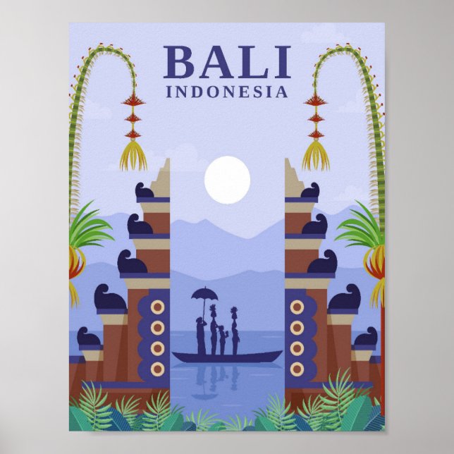 Poster Ilustração de Viagem de Arte da Indonésia Bali (Frente)