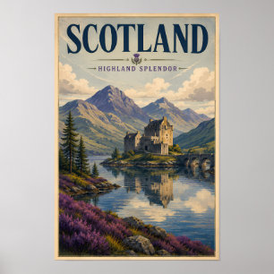 Poster Ilustração de Viagem de Arte da Terras Altas Escoc