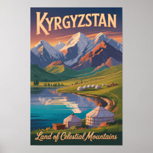 Poster Ilustração de Viagem de Arte das Montanhas do Quir