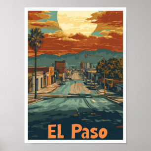 Poster Ilustração de Viagem de Arte de El Paso Texas USA