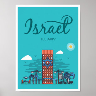 Poster Ilustração de Viagem de Arte de Israel Tel Aviv