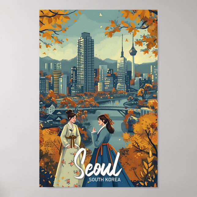 Poster Ilustração de Viagem de Arte de Seul Coreia do Sul (Frente)