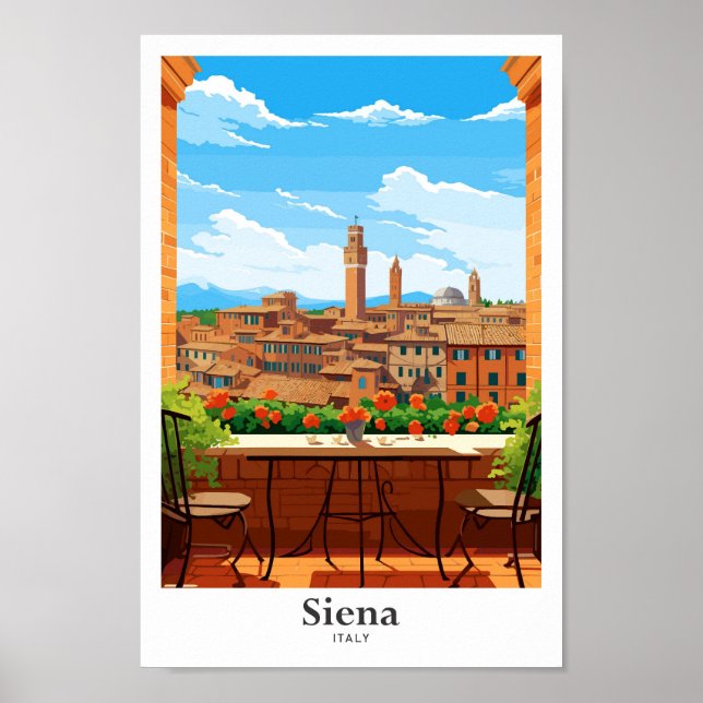 Poster Ilustração de Viagem de Arte de Siena Itália (Frente)