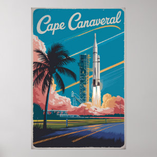 Poster Ilustração de viagem de arte do Cabo Canaveral Fló