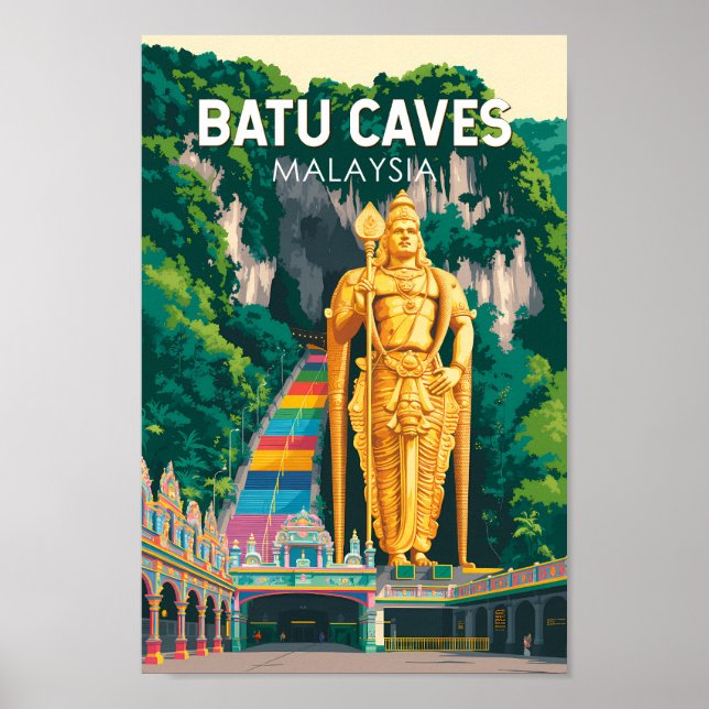 Poster Ilustração de viagem de arte retrô das Cavernas de (Frente)