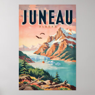 Poster Ilustração de Viagem de Arte Vint de Juneau Alasca