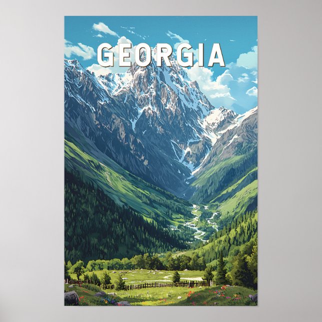 Poster Ilustração de Viagem de Arte Vintage da Geórgia (Frente)