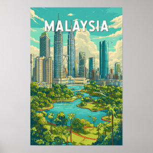 Poster Ilustração de Viagem de Arte Vintage da Malásia