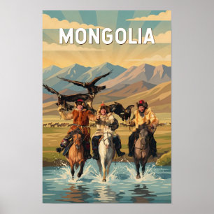 Poster Ilustração de Viagem de Arte Vintage da Mongólia