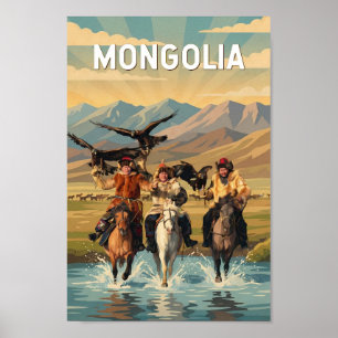Poster Ilustração de Viagem de Arte Vintage da Mongólia