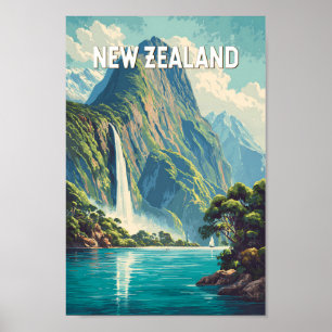 Poster Ilustração de Viagem de Arte Vintage da Nova Zelân