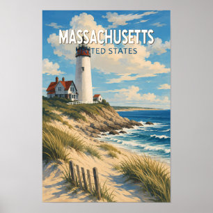 Poster Ilustração de Viagem de Arte Vintage de Massachuse