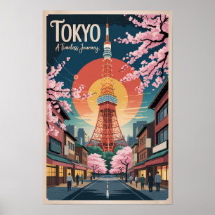 Poster Ilustração de Viagem de Arte Vintage de Tóquio Jap