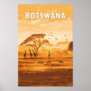 Poster Ilustração de viagem de arte vintage do Botsuana