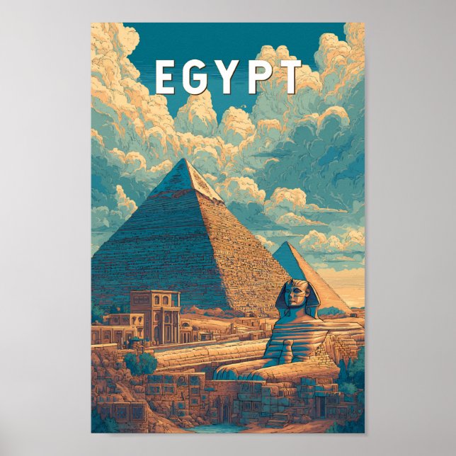Poster Ilustração de viagem de arte vintage do Egito (Frente)