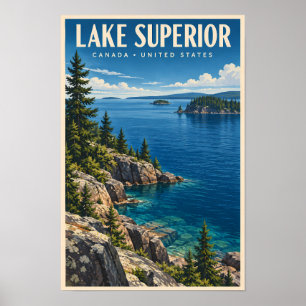 Poster Ilustração de Viagem de Arte Vintage do Lago Super