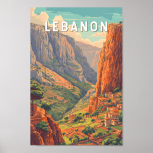 Poster Ilustração de viagem de arte vintage do Líbano