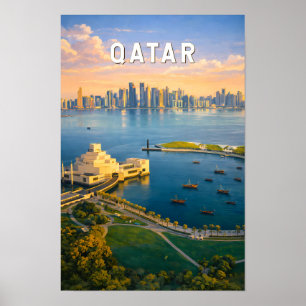 Poster Ilustração de Viagem de Arte Vintage do Qatar