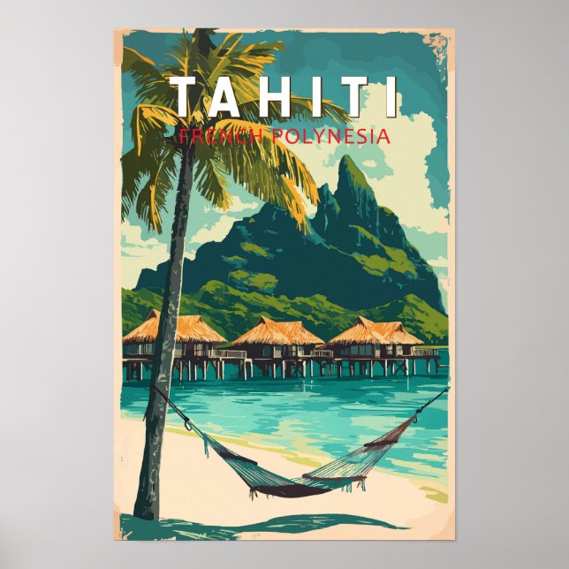 Poster Ilustração de viagem de arte vintage do Taiti (Frente)